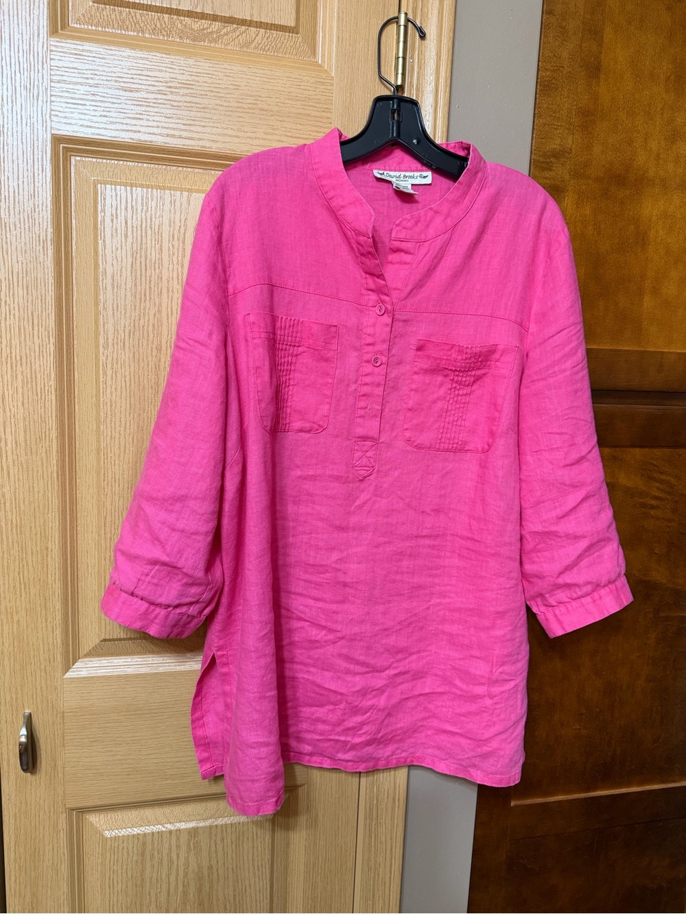 david brooks Bright Pink Linen Tunic Top